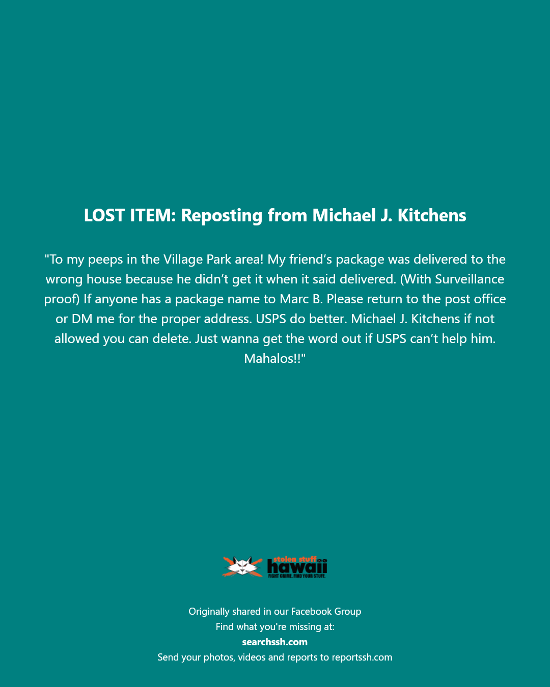 LOST ITEM - Village Park area, Oahu | Stolen Stuff Hawaii