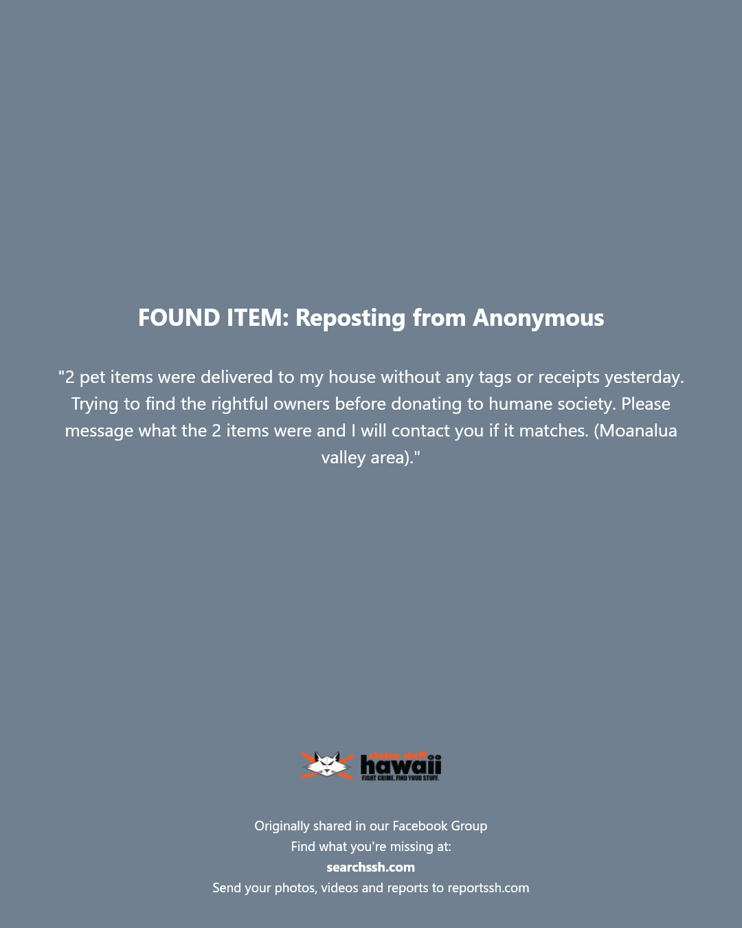 FOUND ITEM - Moanalua Valley area | Stolen Stuff Hawaii