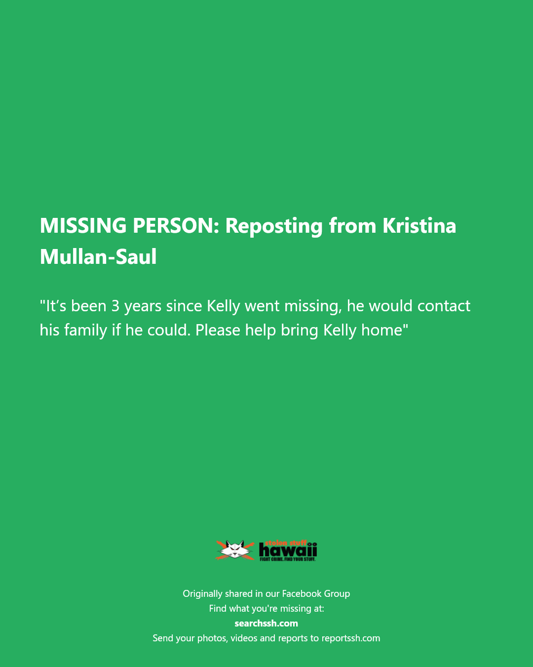MISSING PERSON - Unknown | Stolen Stuff Hawaii