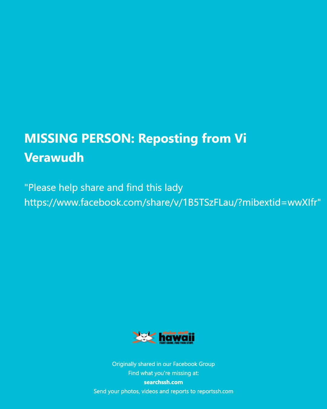 MISSING PERSON - Unknown | Stolen Stuff Hawaii