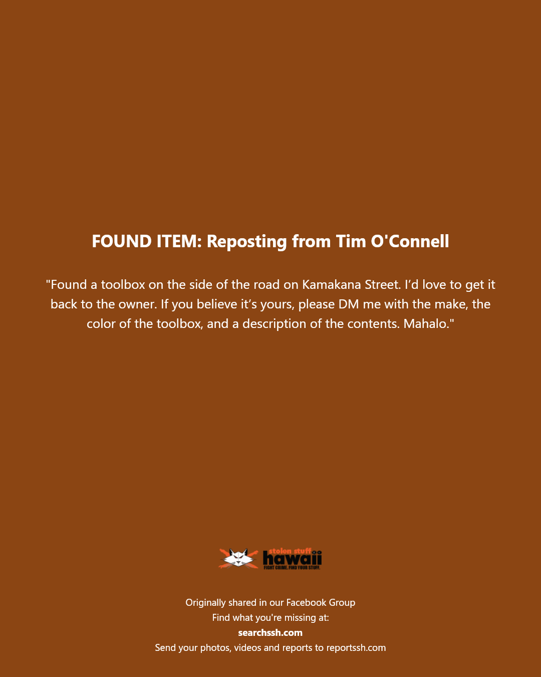 FOUND ITEM - Kamakana Street, Hawaii Kai, Oahu | Stolen Stuff Hawaii