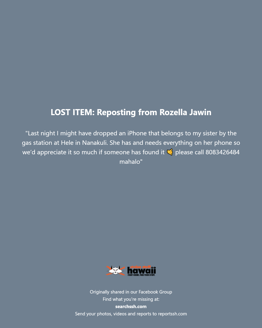 LOST ITEM - Hele gas station in Nanakuli, Oahu | Stolen Stuff Hawaii