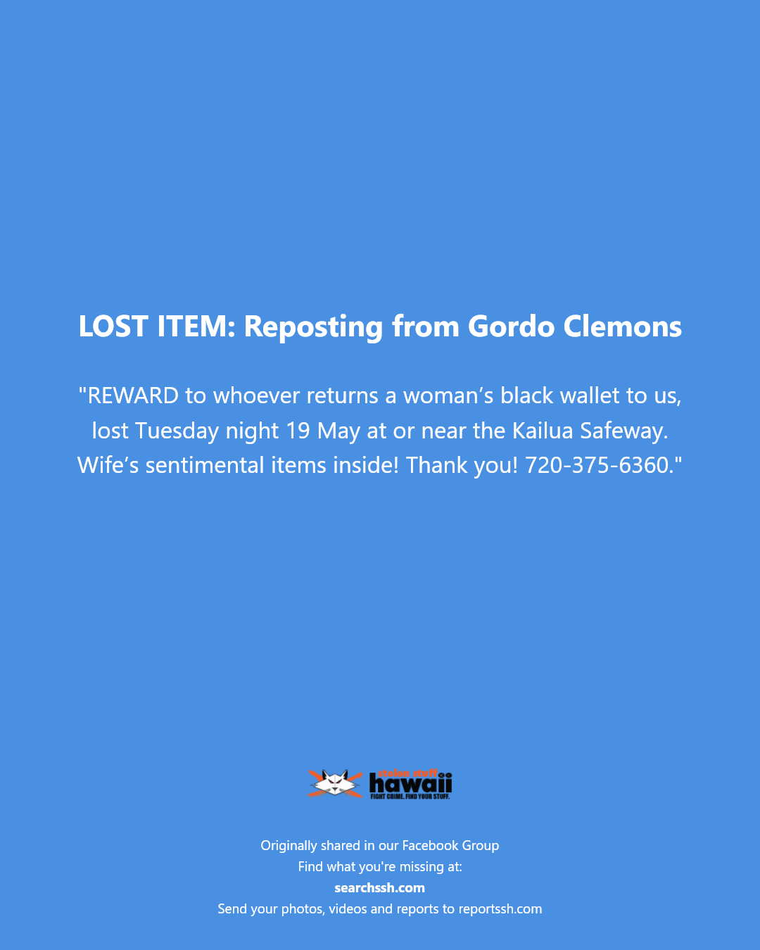 LOST ITEM - Kailua Safeway, Kailua, Oahu | Stolen Stuff Hawaii