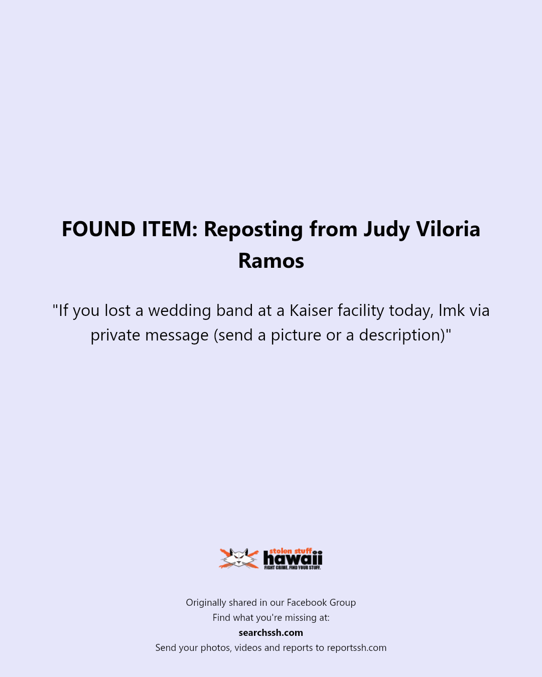FOUND ITEM - Unknown | Stolen Stuff Hawaii