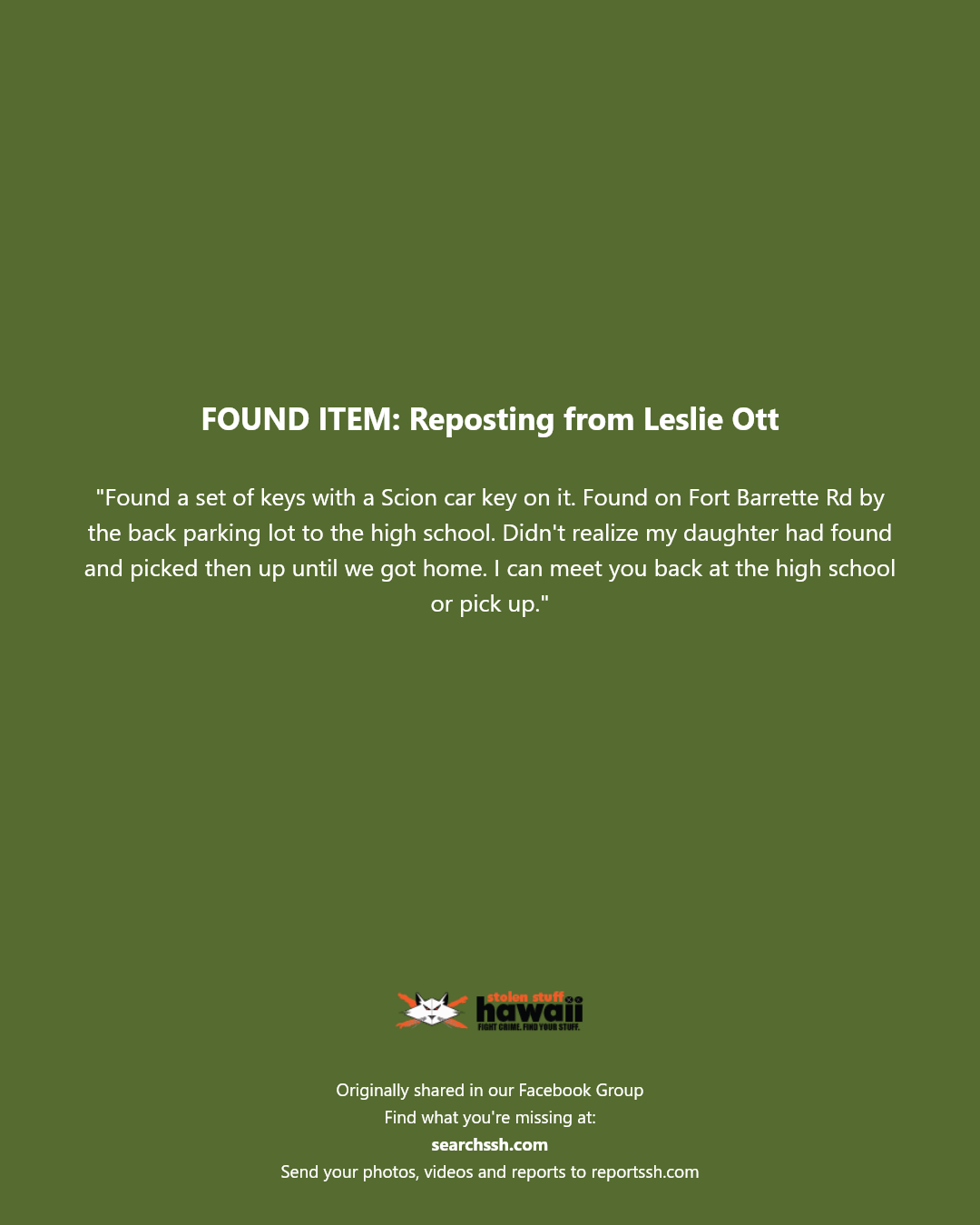 FOUND ITEM - Fort Barrette Rd, Kapolei, Oahu | Stolen Stuff Hawaii