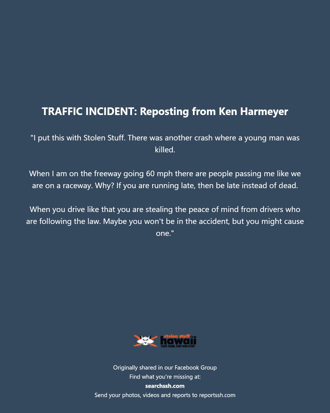 TRAFFIC INCIDENT - Unknown | Stolen Stuff Hawaii