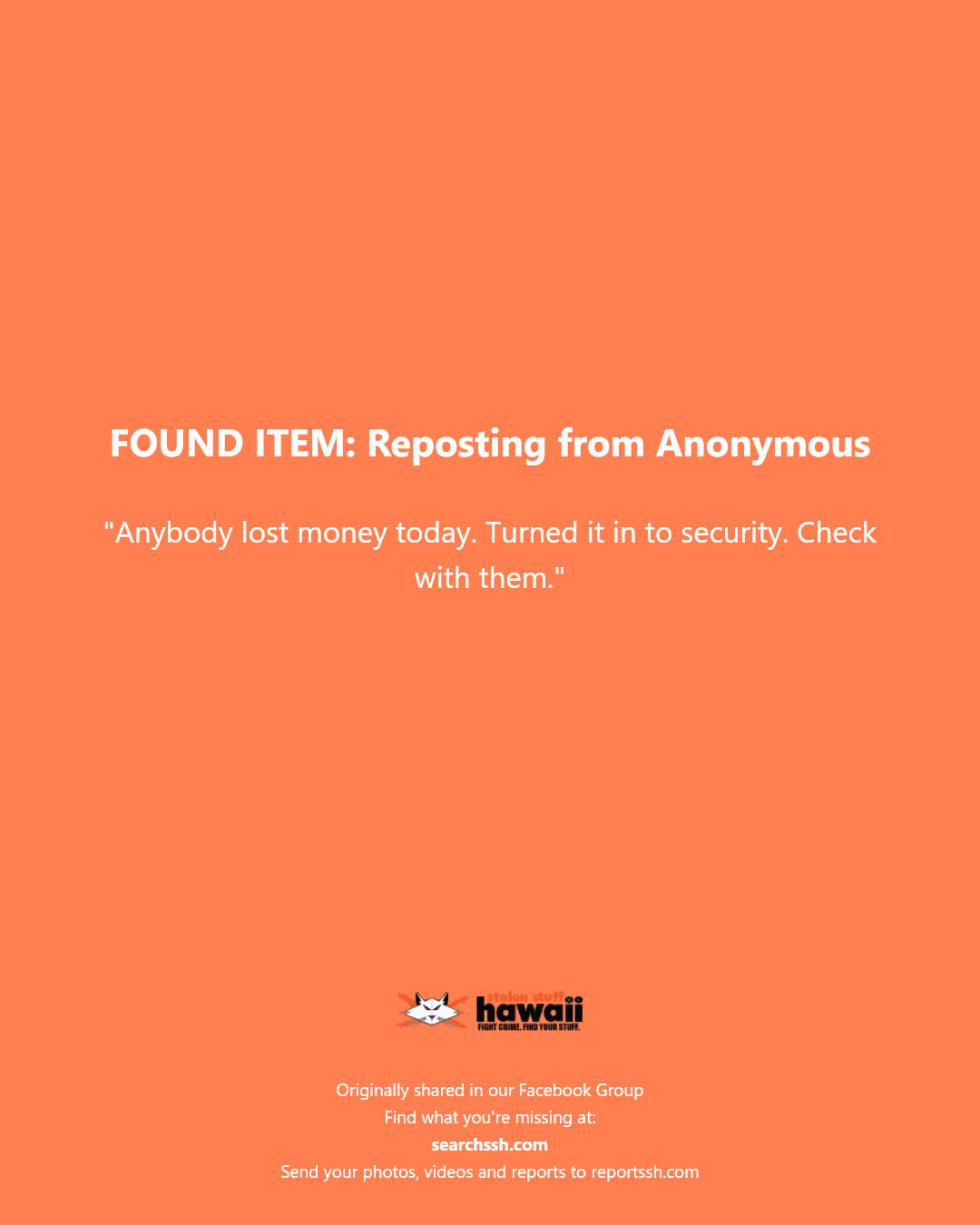 FOUND ITEM - Unknown | Stolen Stuff Hawaii