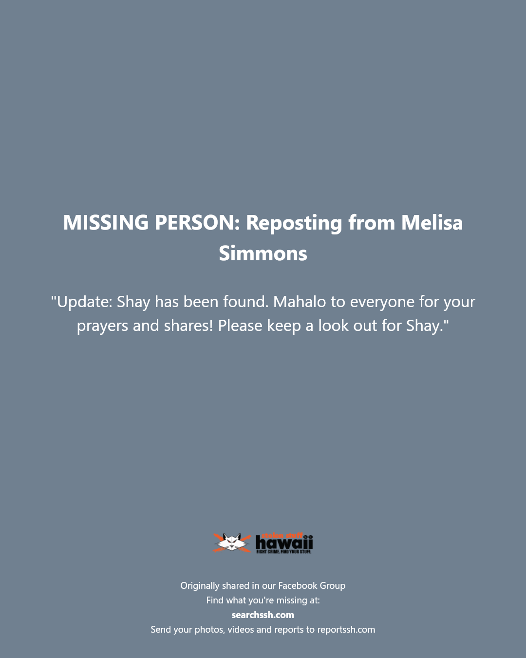 MISSING PERSON - Unknown | Stolen Stuff Hawaii