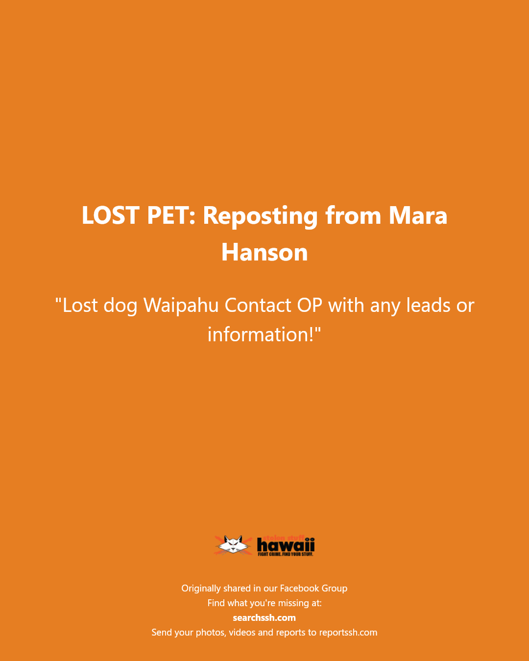 LOST PET - Waipahu, Oahu | Stolen Stuff Hawaii