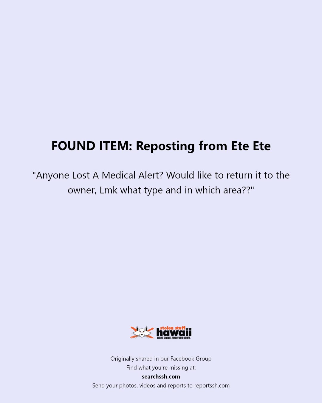 FOUND ITEM - Unknown | Stolen Stuff Hawaii