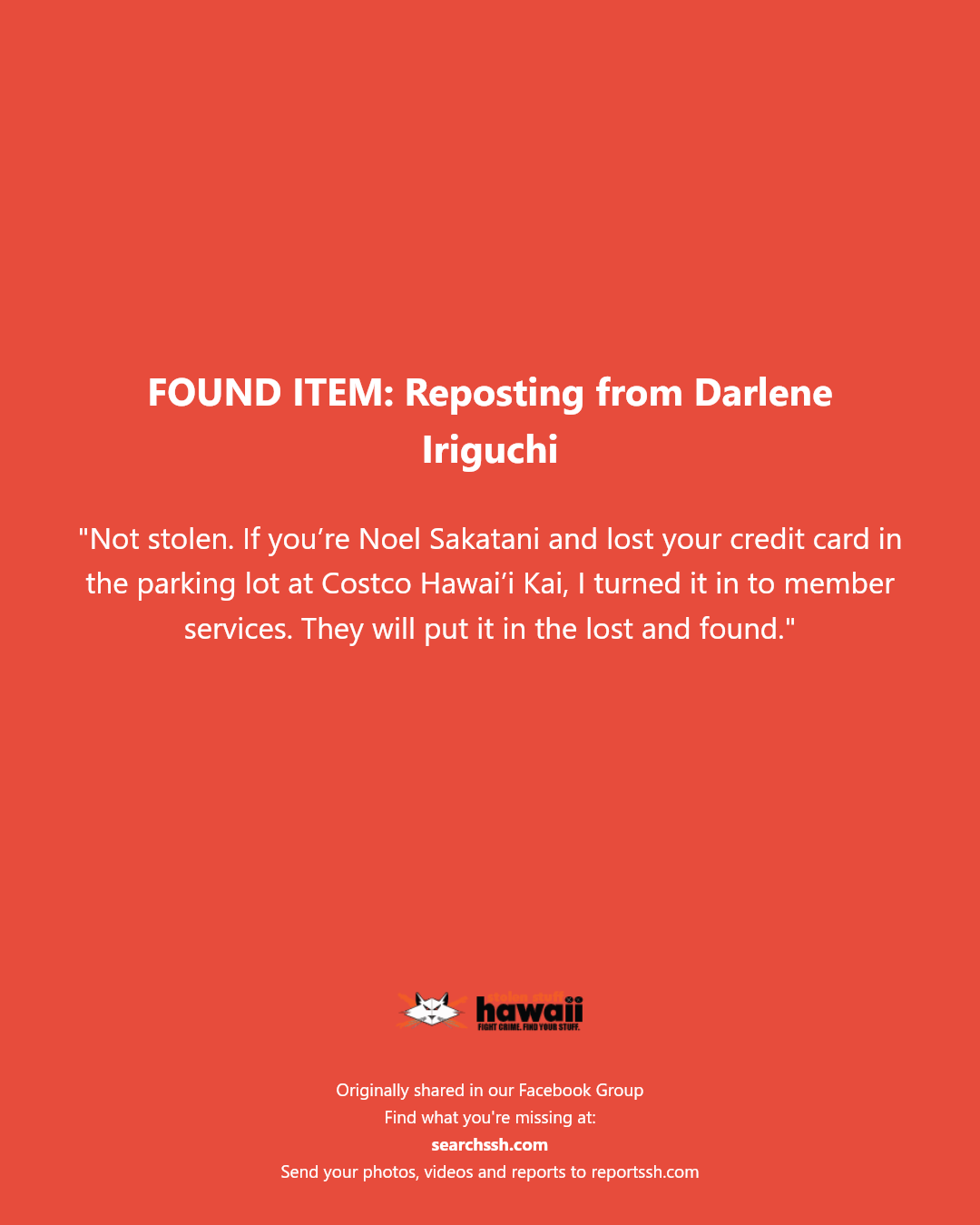 FOUND ITEM - Costco Hawai’i Kai, Hawai’i Kai, Oahu | Stolen Stuff Hawaii