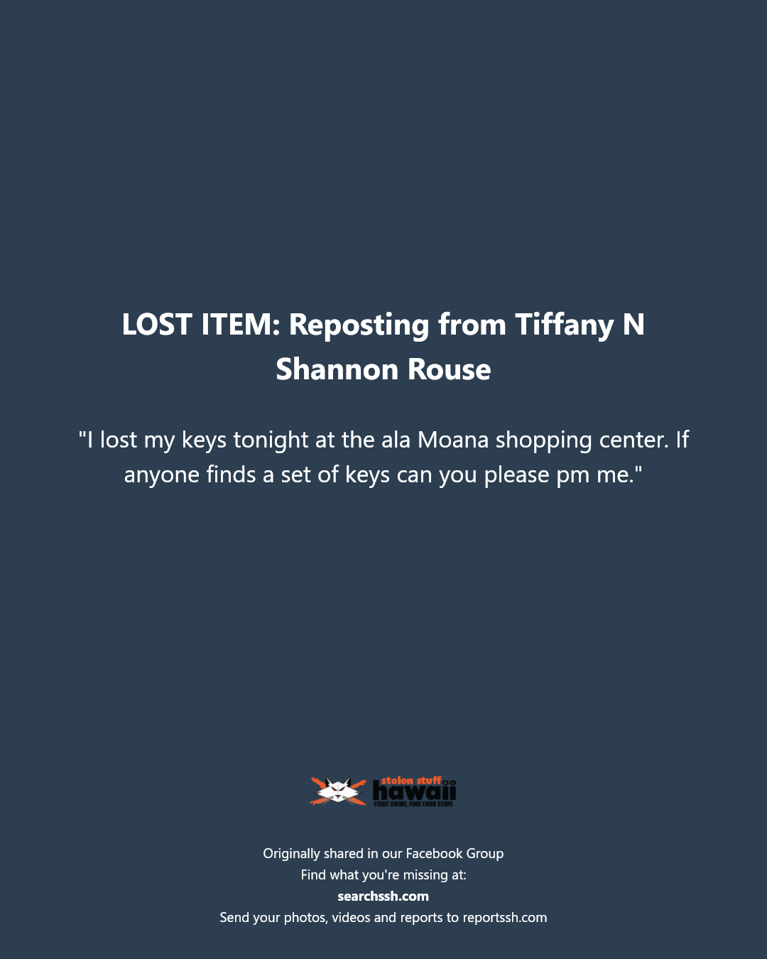 LOST ITEM - Ala Moana Shopping Center, Honolulu, Oahu | Stolen Stuff Hawaii