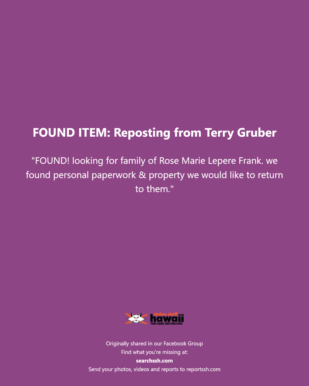 FOUND ITEM - Unknown | Stolen Stuff Hawaii