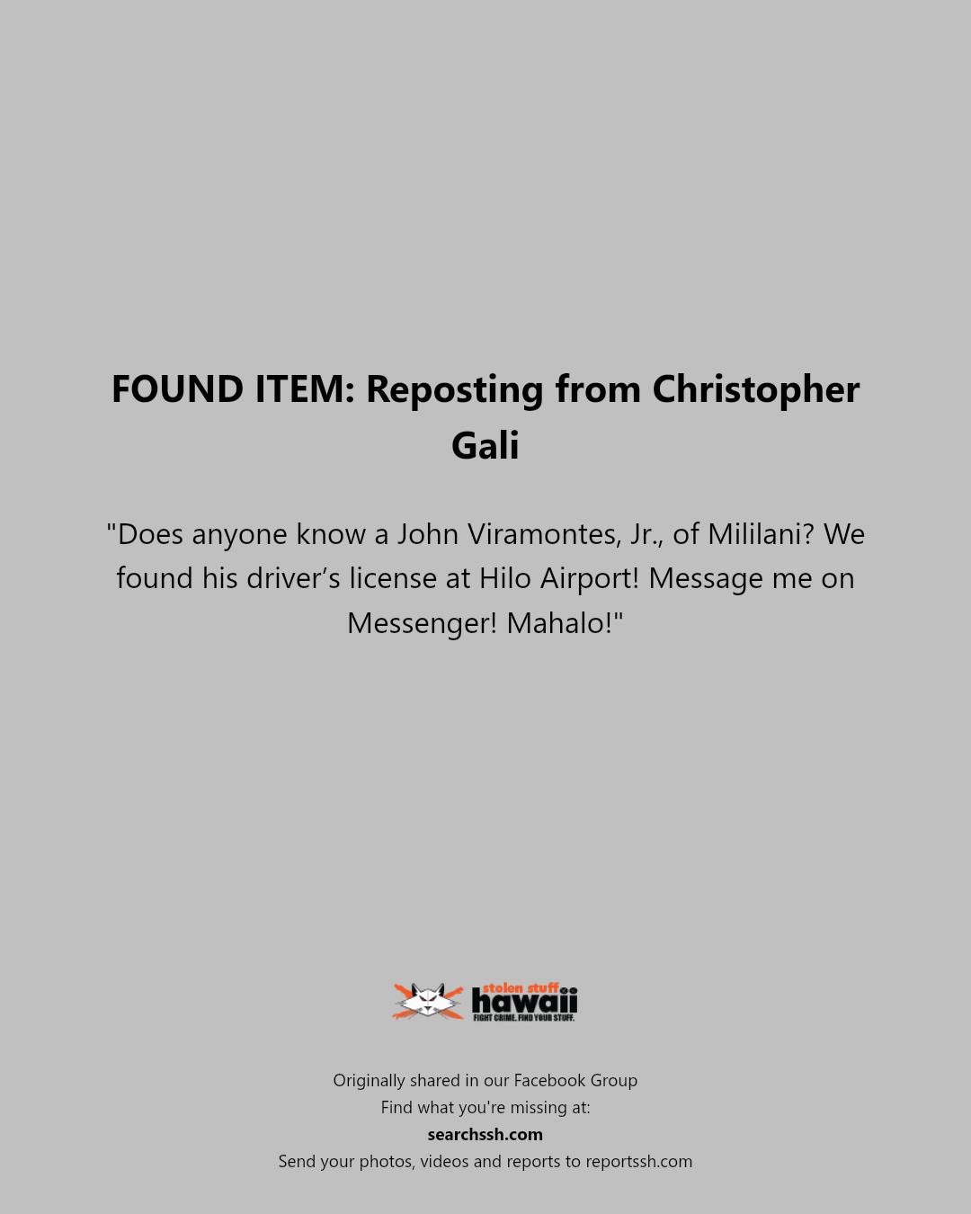 FOUND ITEM - Hilo Airport, Hilo, Hawaii | Stolen Stuff Hawaii