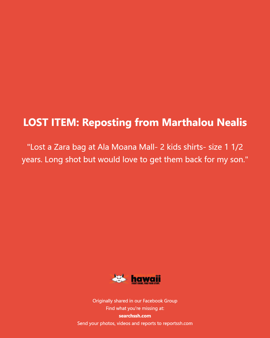 LOST ITEM - Ala Moana Mall, Honolulu, Oahu | Stolen Stuff Hawaii