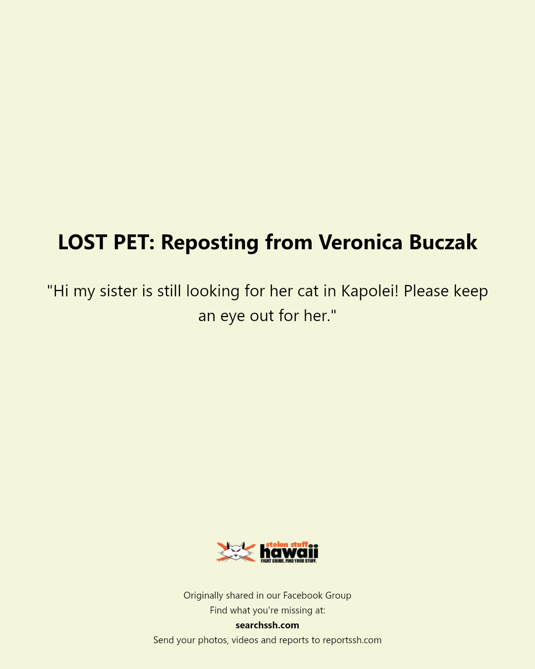 LOST PET - Kapolei, Oahu | Stolen Stuff Hawaii