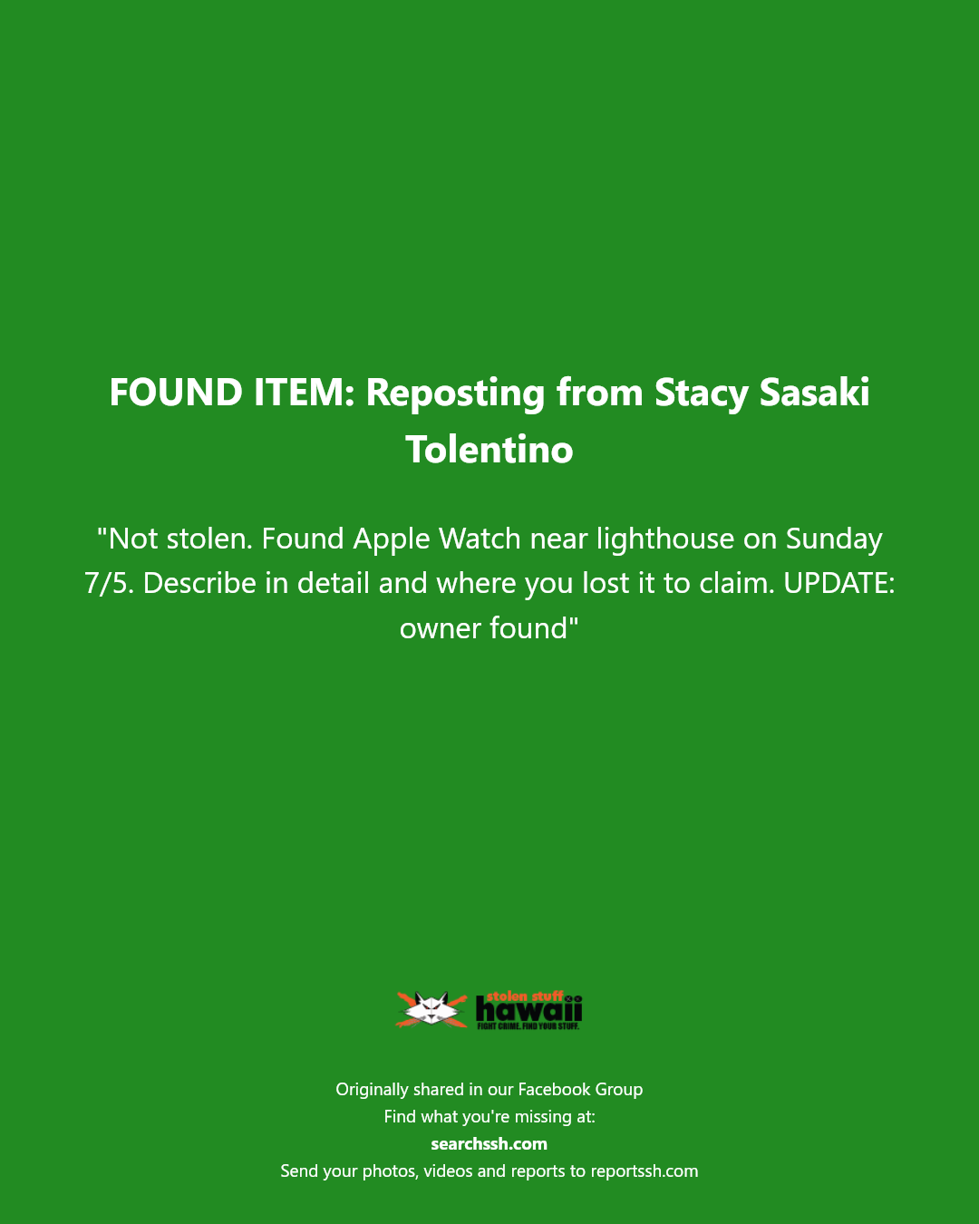 FOUND ITEM - Unknown | Stolen Stuff Hawaii