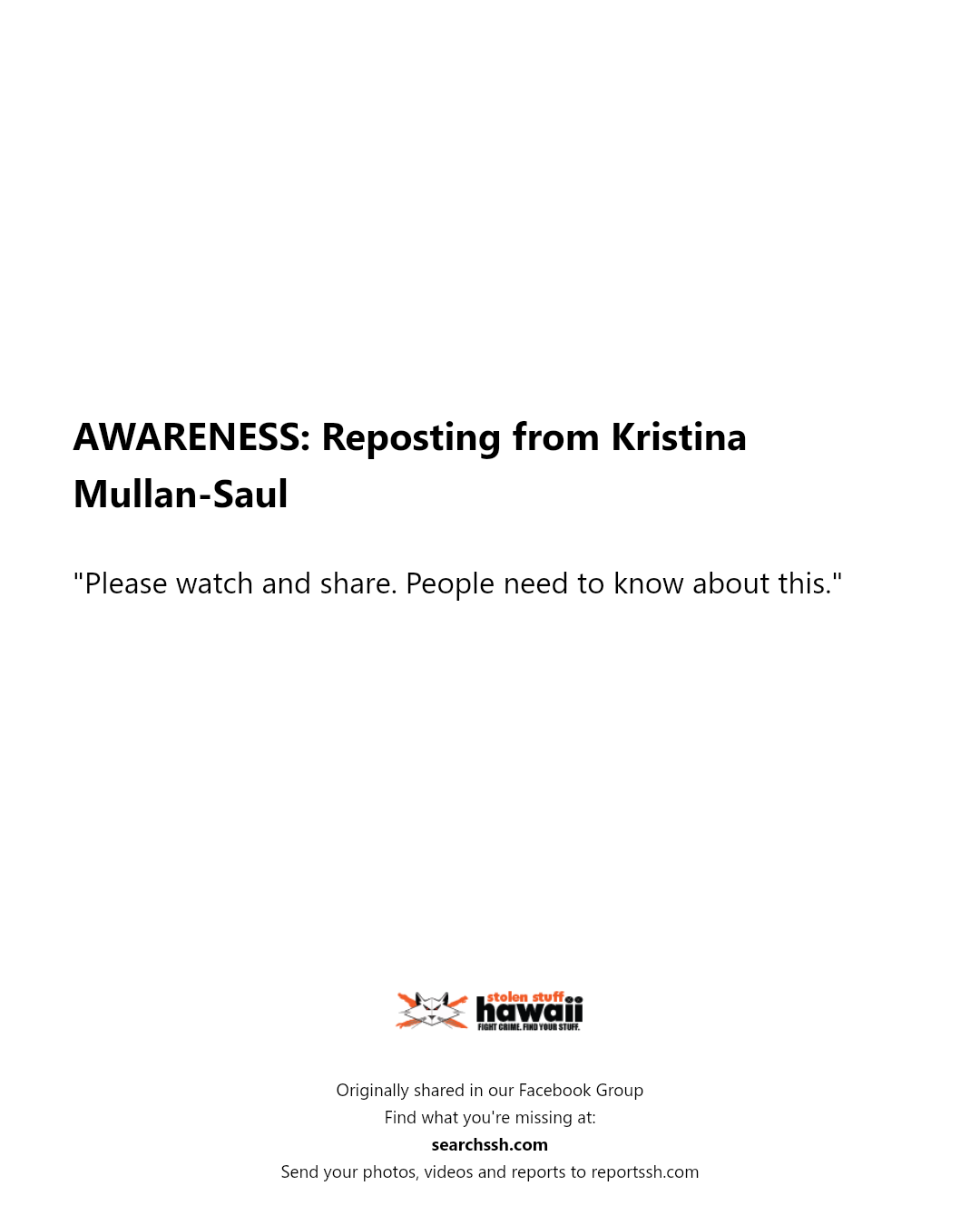 AWARENESS - Unknown | Stolen Stuff Hawaii