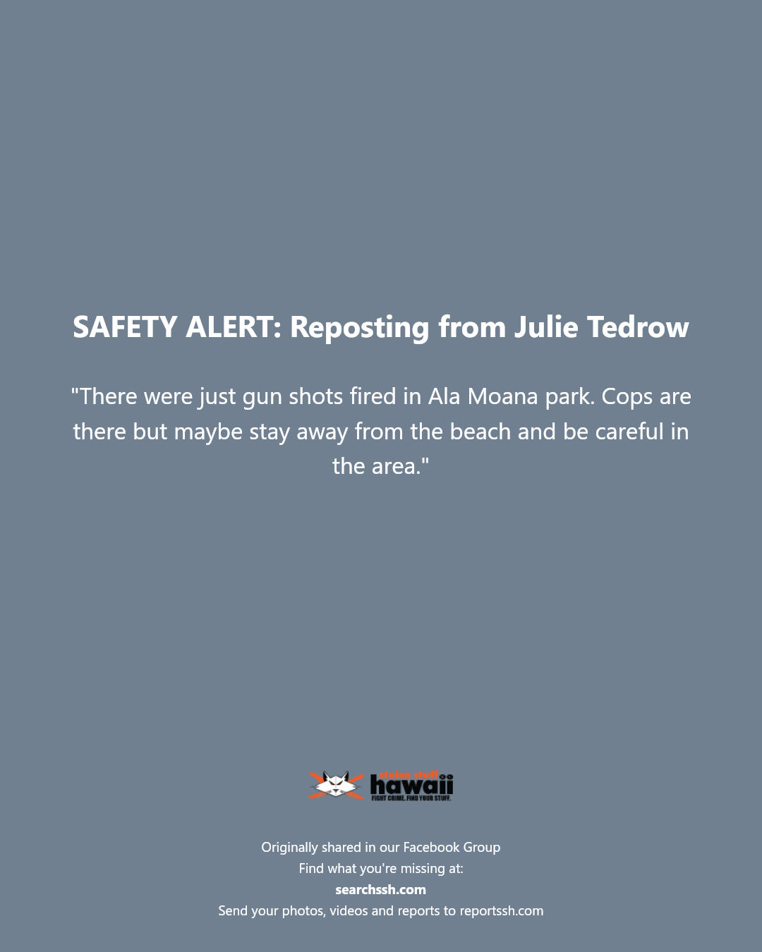 SAFETY ALERT - Ala Moana park, Honolulu, Oahu | Stolen Stuff Hawaii