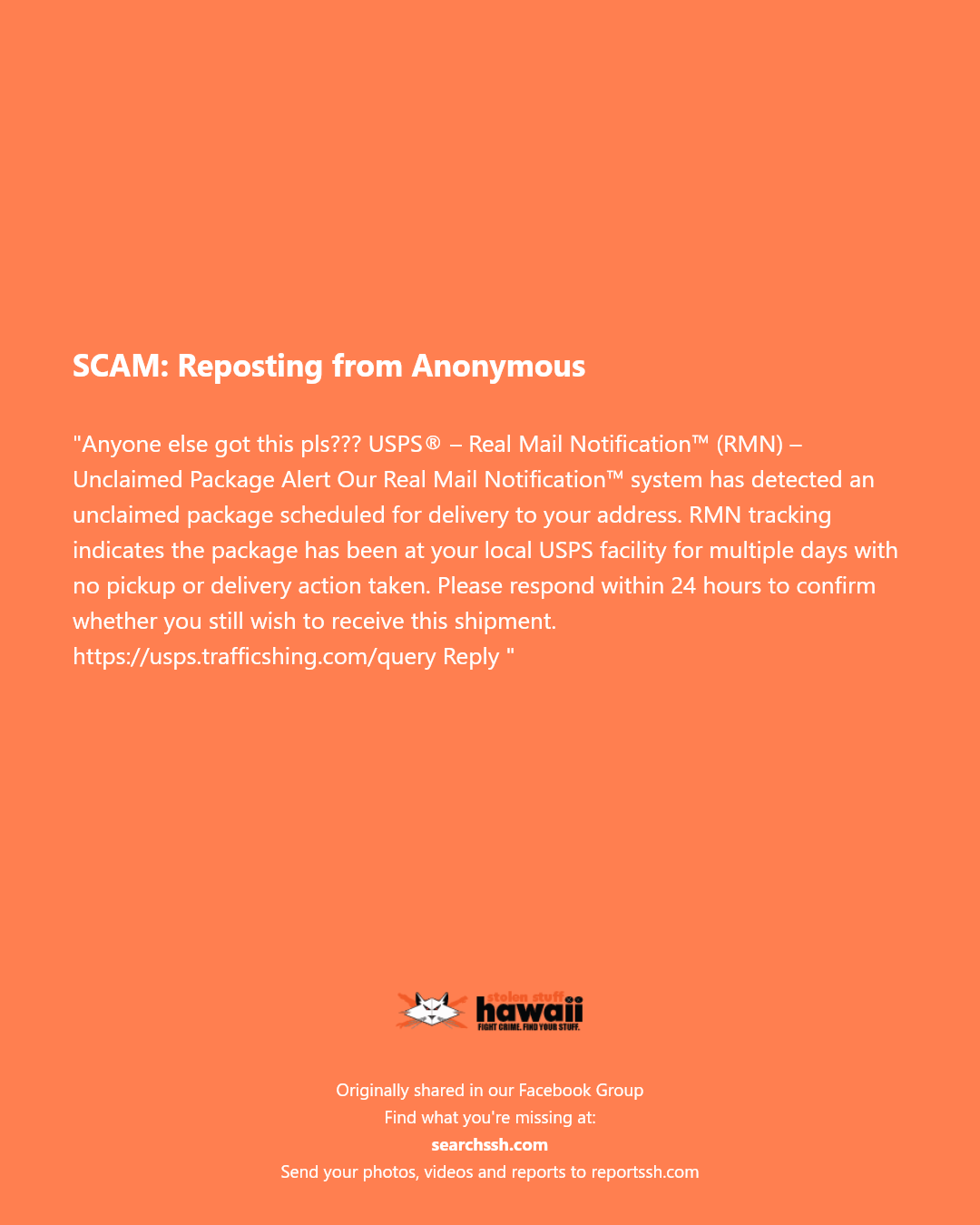 SCAM - Unknown | Stolen Stuff Hawaii