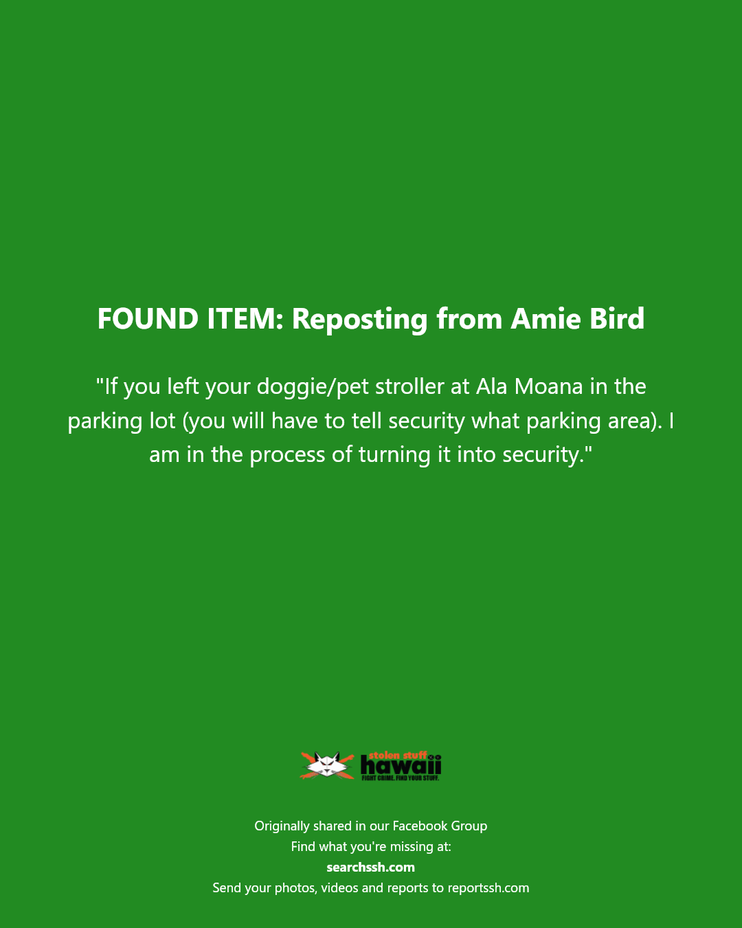 FOUND ITEM - Ala Moana Center, Honolulu, Oahu | Stolen Stuff Hawaii