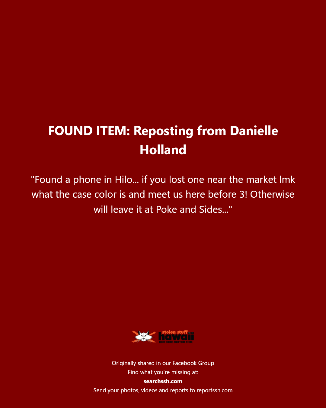 FOUND ITEM - Poke and Sides, Hilo, Big Island | Stolen Stuff Hawaii
