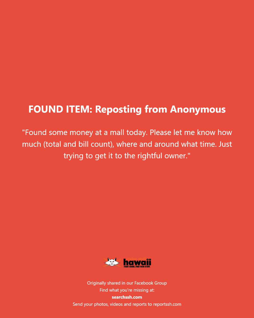 FOUND ITEM - Unknown | Stolen Stuff Hawaii