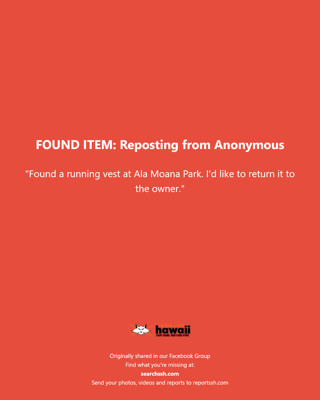 FOUND ITEM - Ala Moana Park, Honolulu, Oahu | Stolen Stuff Hawaii