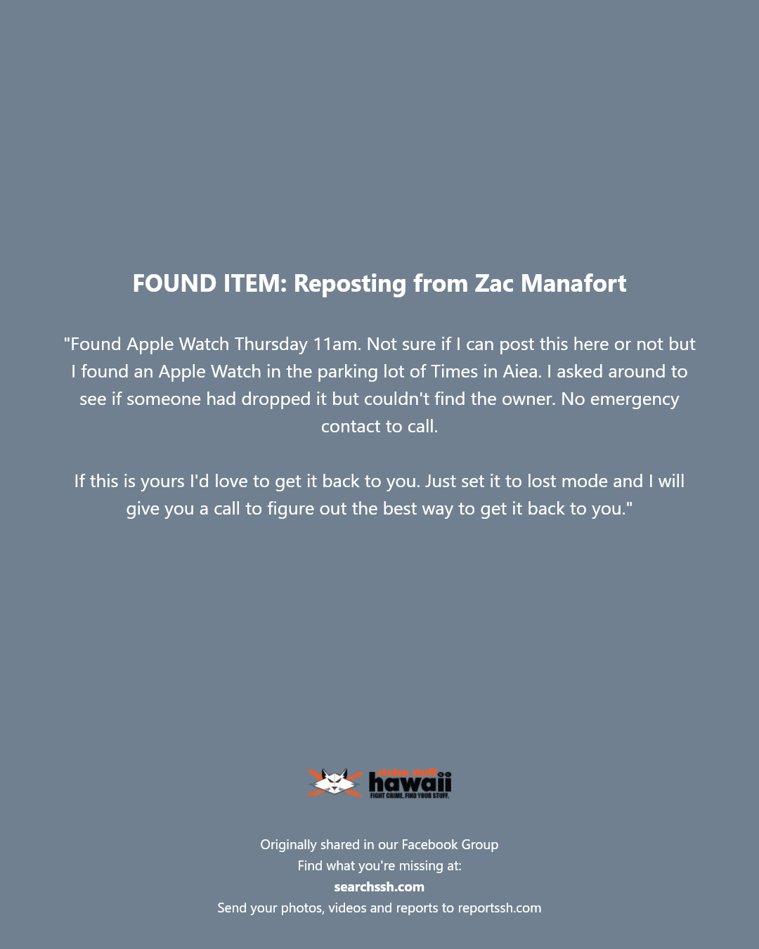 FOUND ITEM - Times Supermarket, Aiea, Oahu | SSH Search