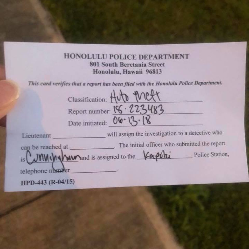 VEHICLE THEFT - Ewa Beach, Oahu | SSH Search
