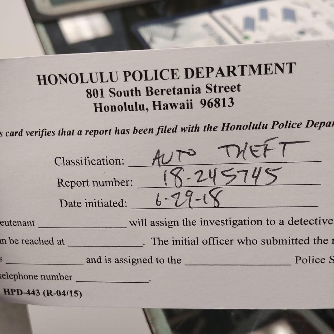 VEHICLE THEFT - Mapunapuna, Honolulu, Oahu | SSH Search