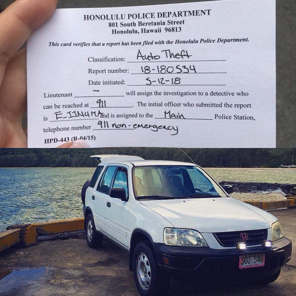 VEHICLE THEFT - Pagoda Hotels Parking Lot, Honolulu, Oahu | SSH Search