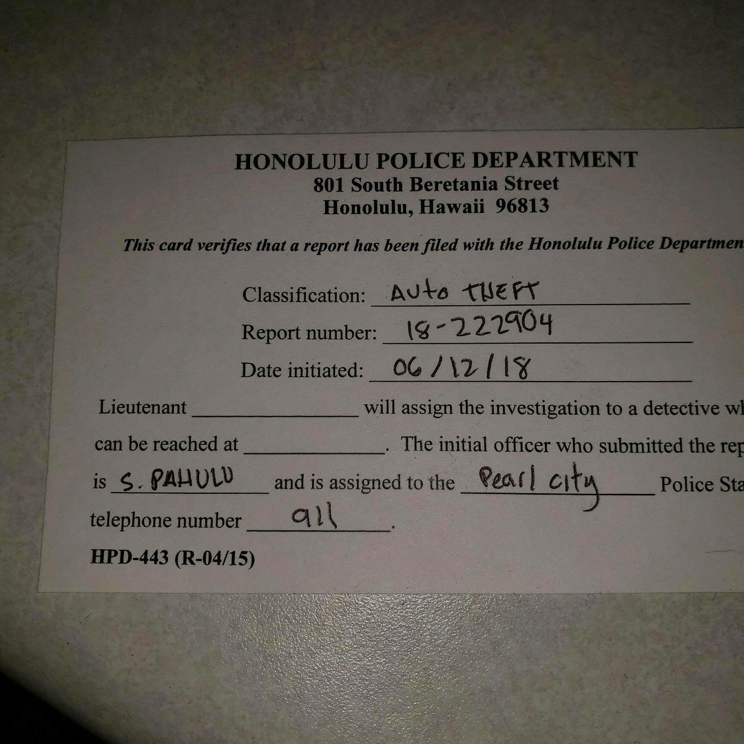 VEHICLE THEFT - Pearl City Home Depot, Pearl City, Oahu | SSH Search