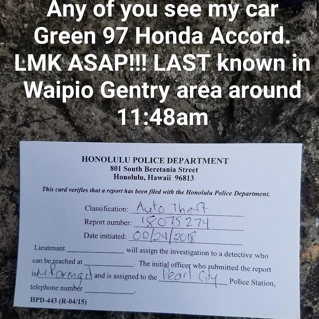 VEHICLE THEFT - Pearlridge Center Uptown, Aiea, Oahu | SSH Search