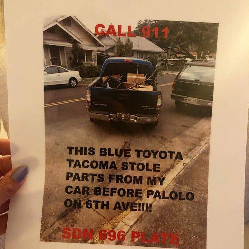 CATALYTIC CONVERTER THEFT - Palolo Valley, Honolulu, Oahu | SSH Search