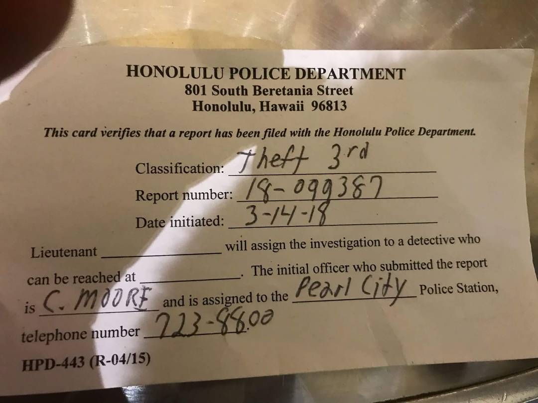 THEFT - Pearl City McDonald's, Pearl City, Oahu | SSH Search