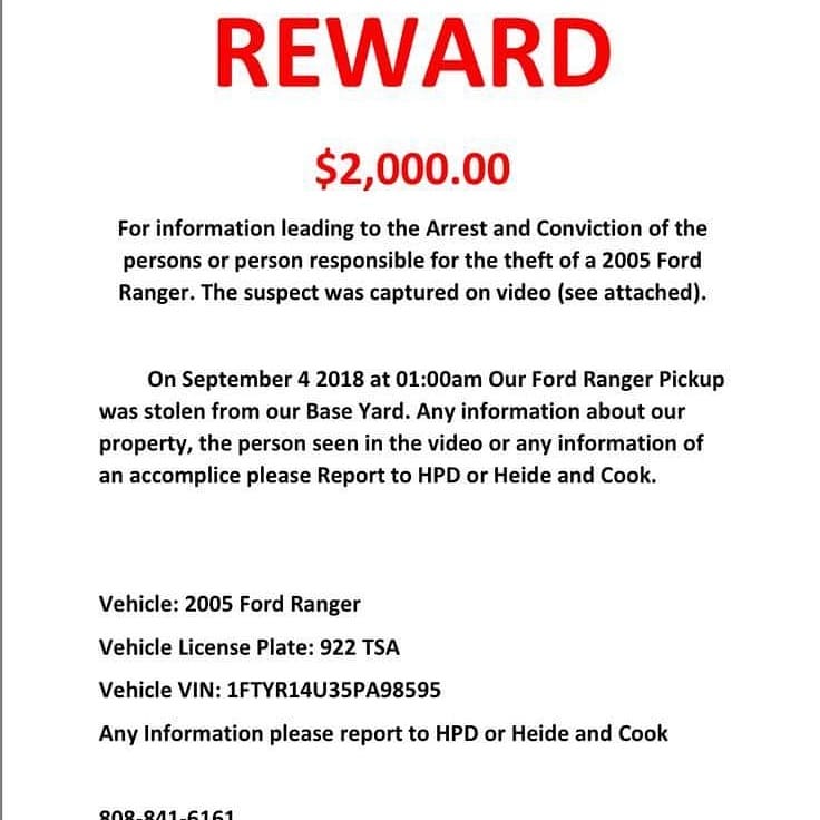 VEHICLE THEFT - Base yard, Hawaii | SSH Search