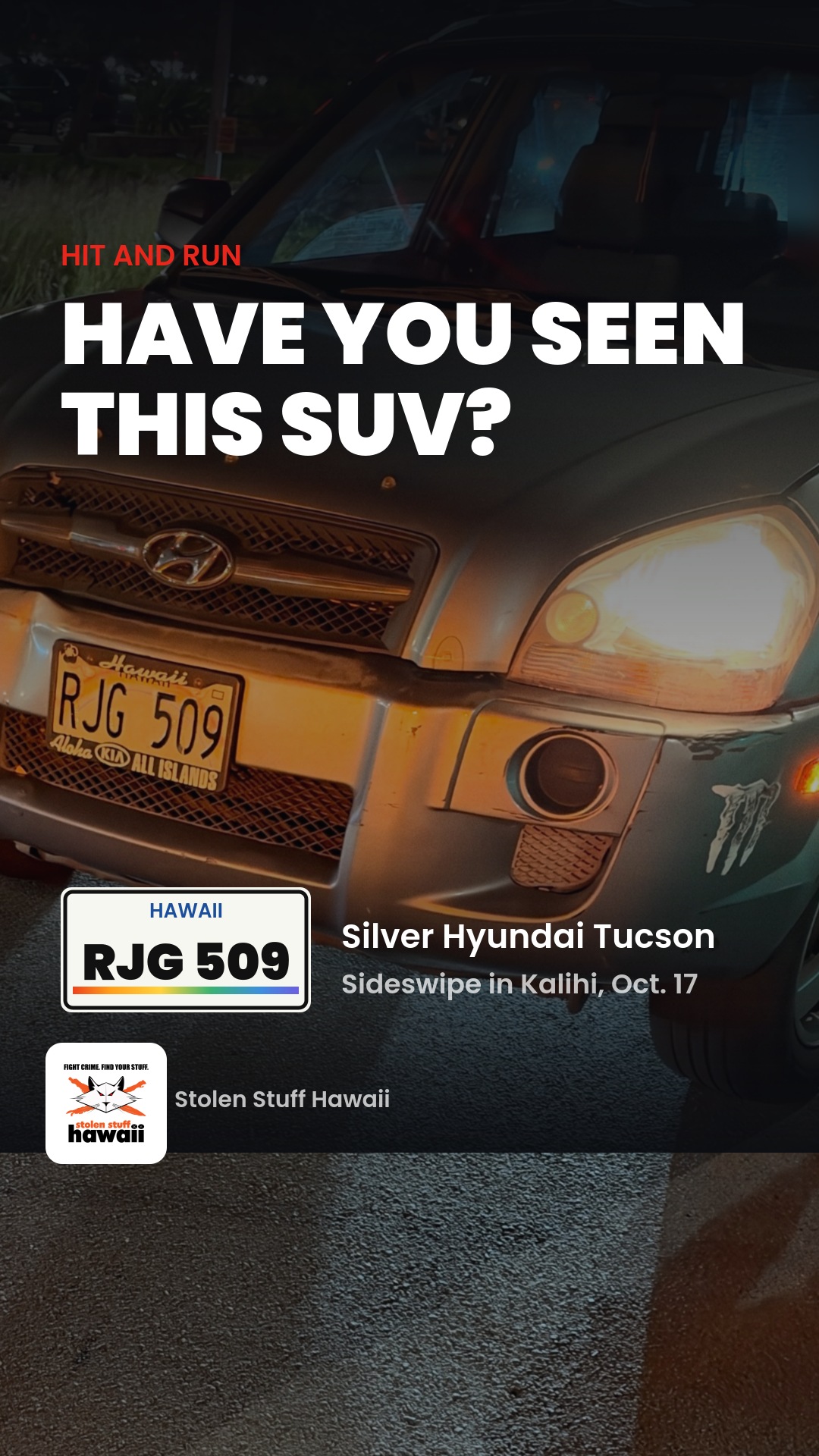 HIT AND RUN - Intersection of N School St and Makuahine St | SSH Search