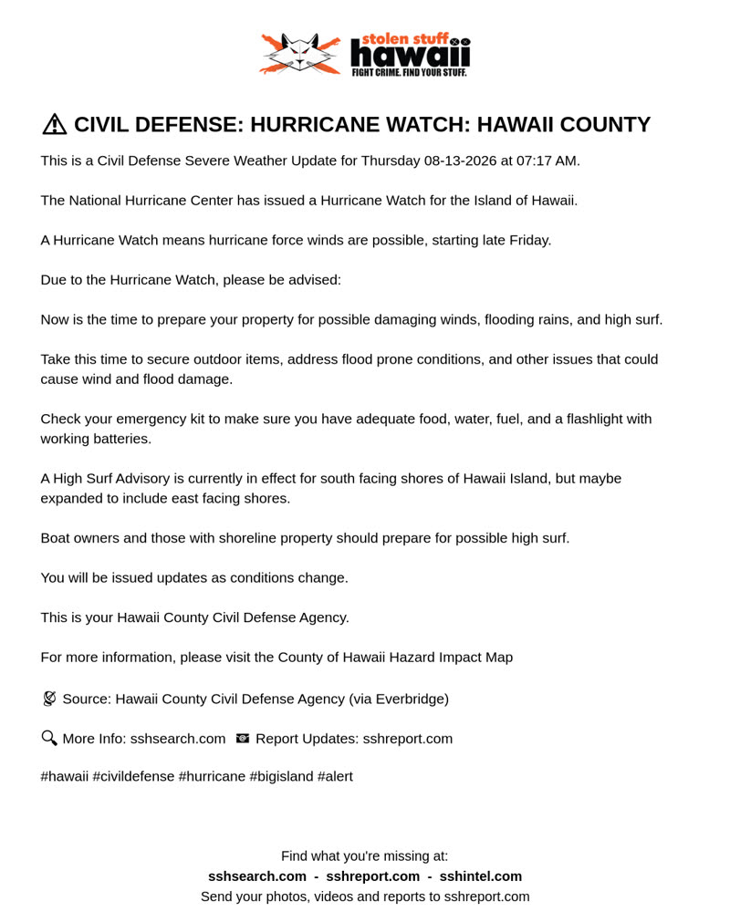 CIVIL DEFENSE MESSAGE - Hawaii County | SSH Search