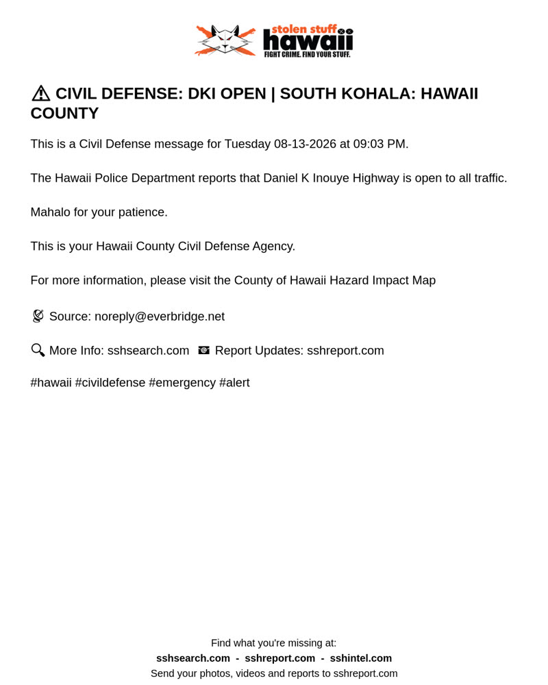 CIVIL DEFENSE MESSAGE - Hawaii County | SSH Search