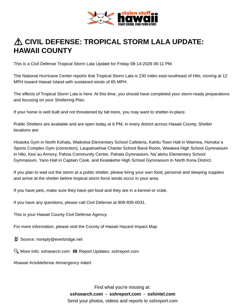 CIVIL DEFENSE MESSAGE - Hawaii County | SSH Search