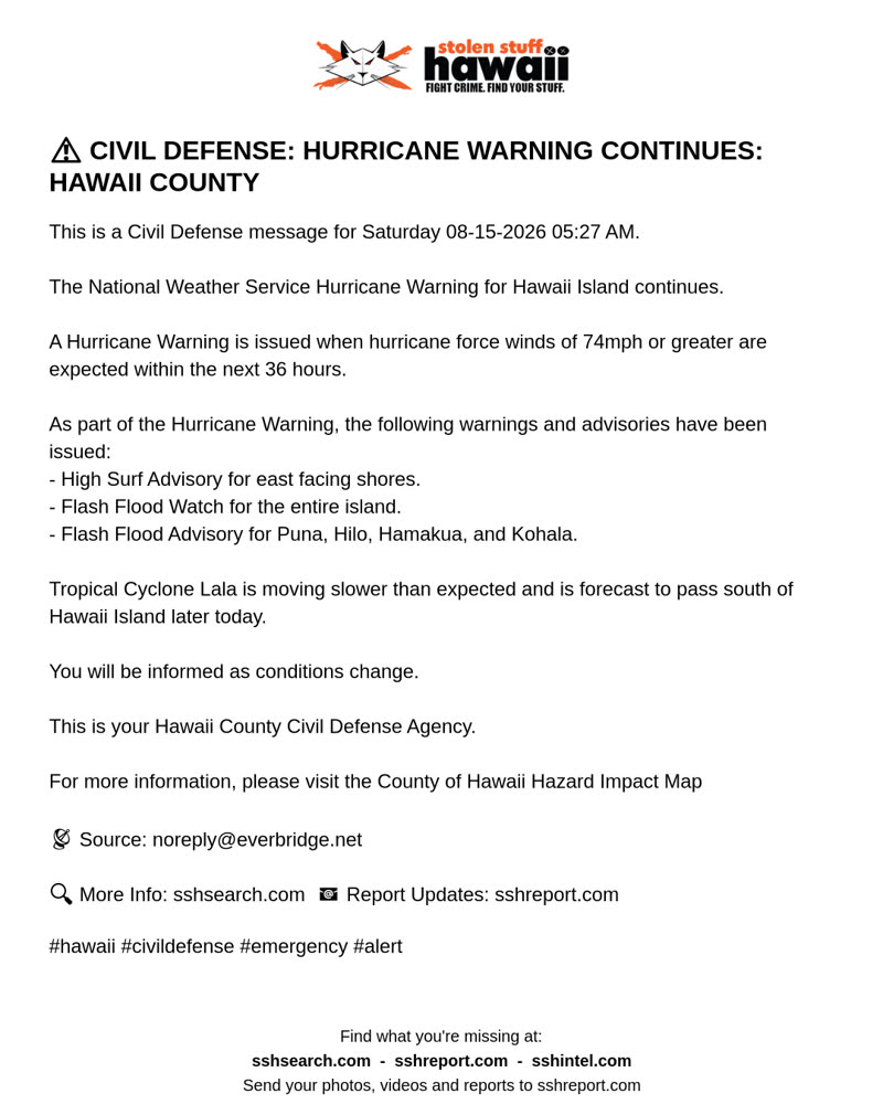 CIVIL DEFENSE MESSAGE - Hawaii County | SSH Search