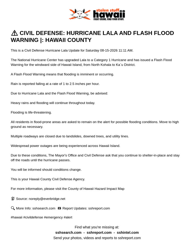 CIVIL DEFENSE MESSAGE - Hawaii County | SSH Search