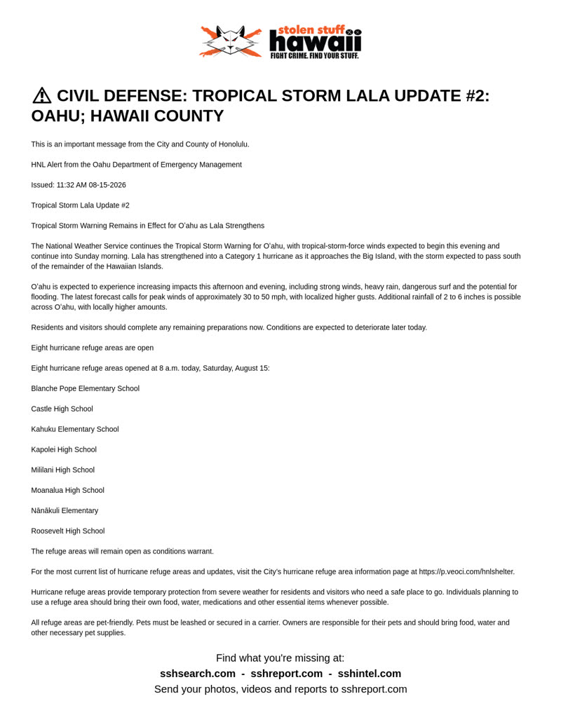 CIVIL DEFENSE MESSAGE - Oahu; Hawaii County | SSH Search