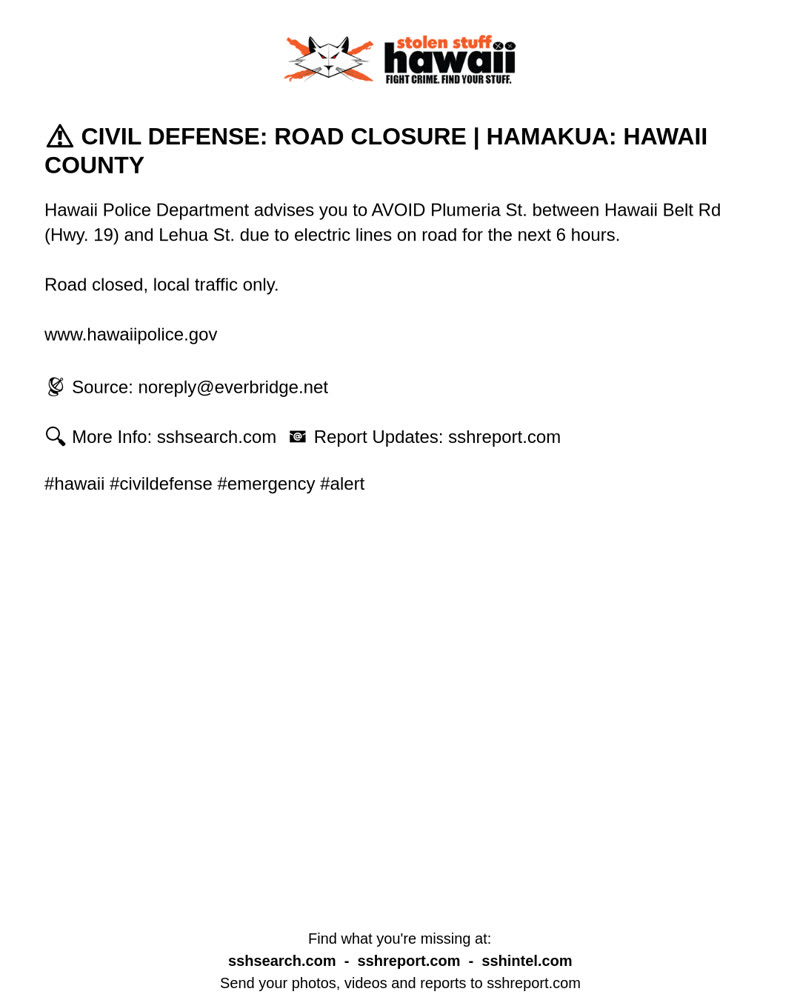 CIVIL DEFENSE MESSAGE - Hawaii County | SSH Search