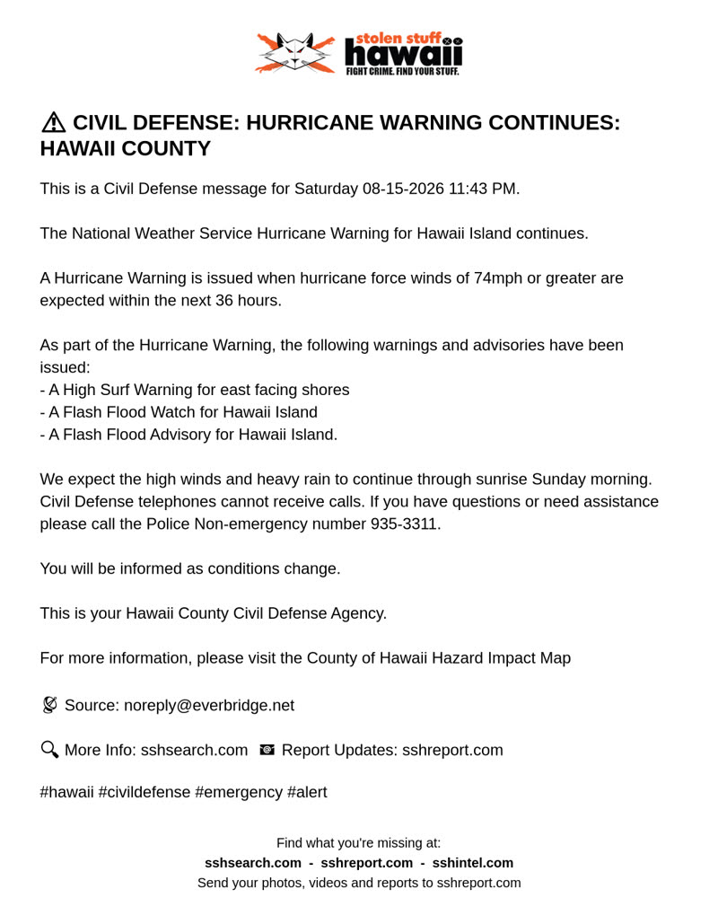 CIVIL DEFENSE MESSAGE - Hawaii County | SSH Search