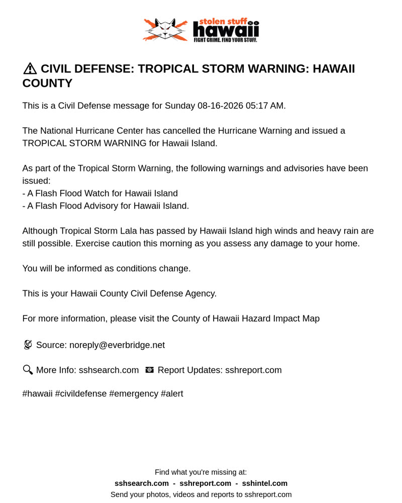 CIVIL DEFENSE MESSAGE - Hawaii County | SSH Search