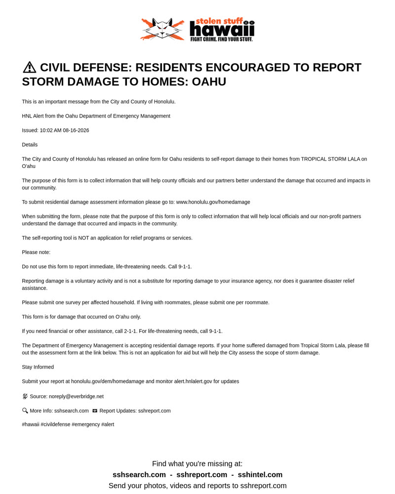 CIVIL DEFENSE MESSAGE - Oahu | SSH Search