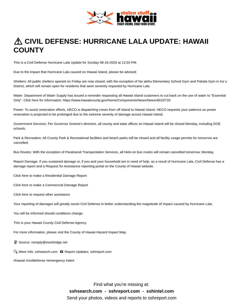 CIVIL DEFENSE MESSAGE - Hawaii County | SSH Search