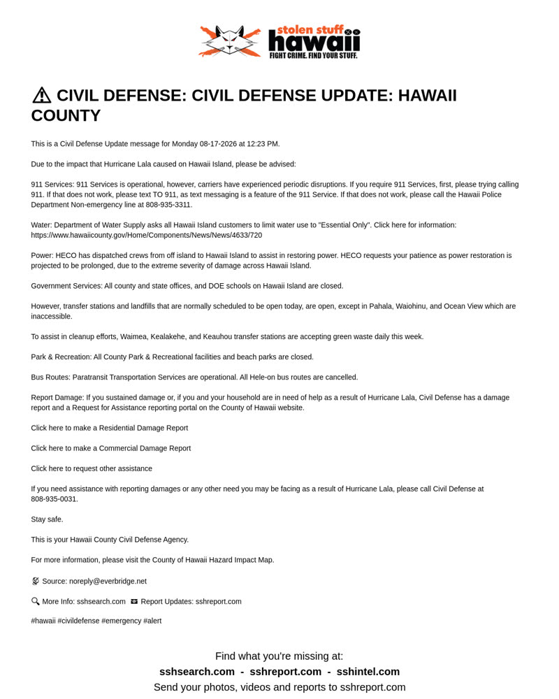 CIVIL DEFENSE MESSAGE - Hawaii County | SSH Search